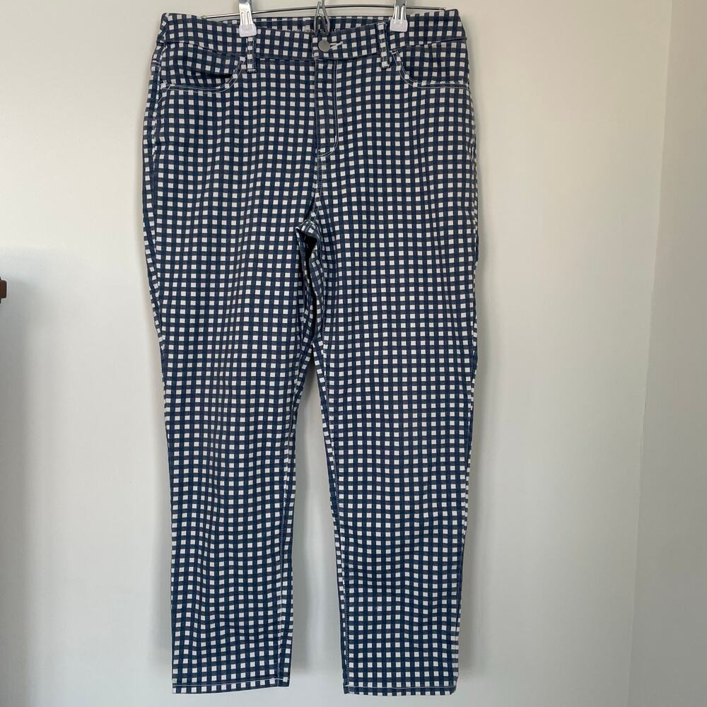 Chicos Girlfriend Slim Leg Ankle Pants Size 1 (8-10)Blue Gingham Perfect Stretch - Picture 2 of 16